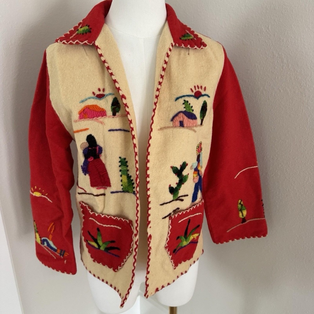 True Vintage 40s 50s Mexican Tourist Souvenir Jacket Felt Wool Western Unisex